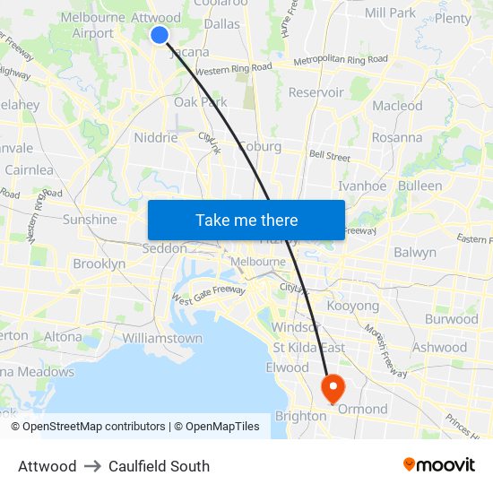 Attwood to Caulfield South map