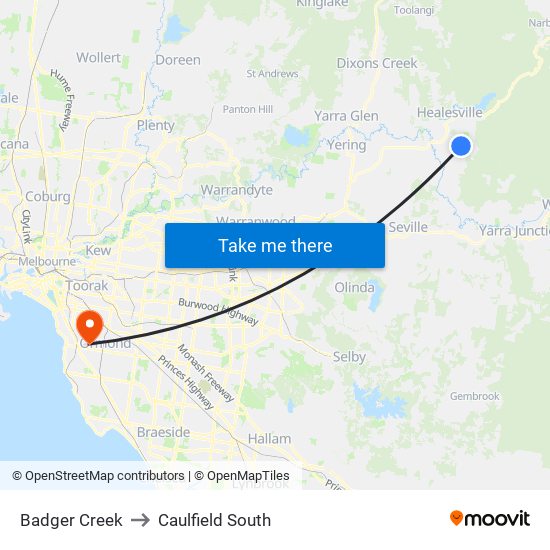 Badger Creek to Caulfield South map