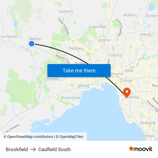 Brookfield to Caulfield South map