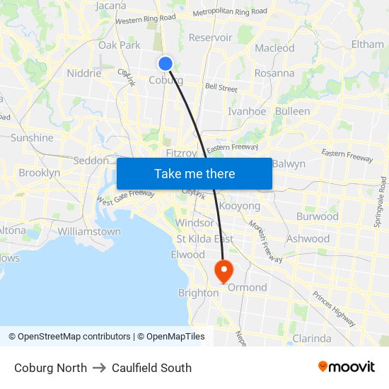 Coburg North to Caulfield South with public transportation