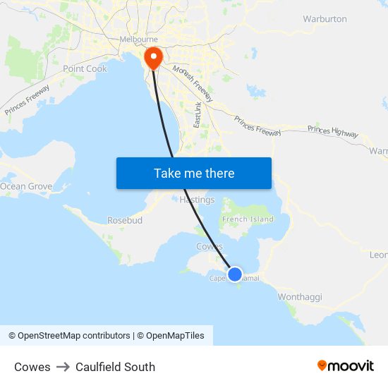 Cowes to Caulfield South map