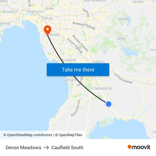 Devon Meadows to Caulfield South map