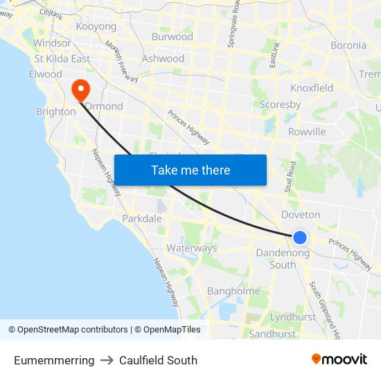 Eumemmerring to Caulfield South map