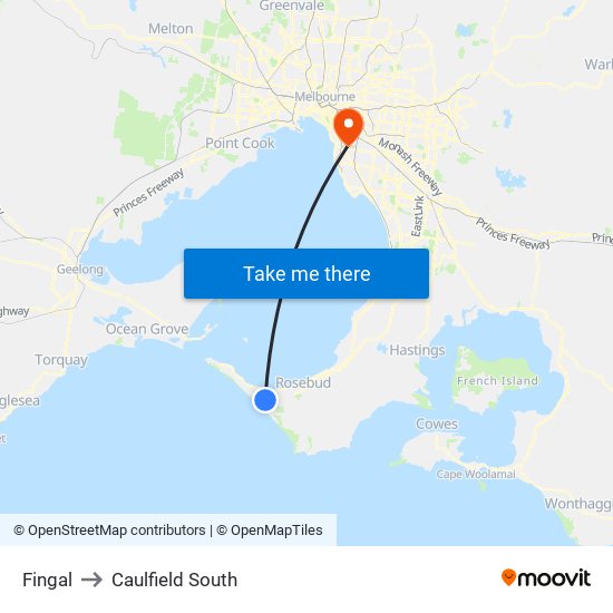 Fingal to Caulfield South map