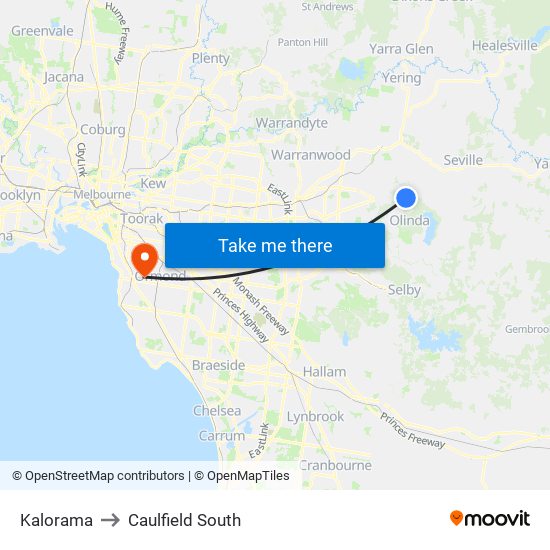 Kalorama to Caulfield South map