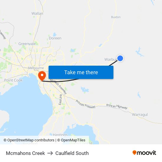 Mcmahons Creek to Caulfield South map