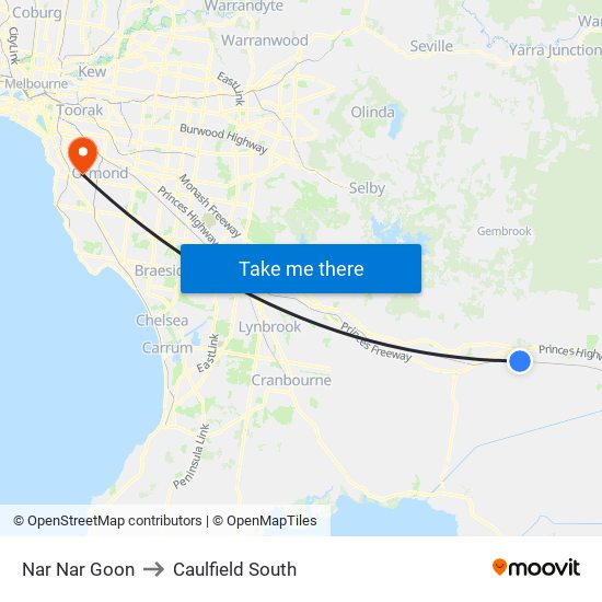 Nar Nar Goon to Caulfield South map