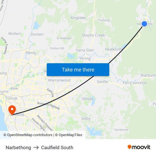 Narbethong to Caulfield South map