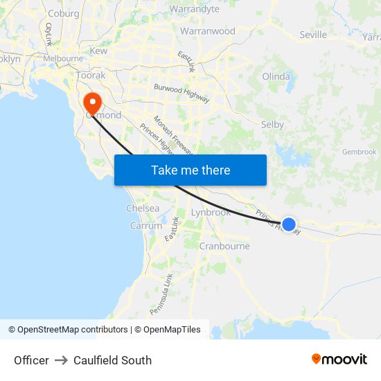 Officer to Caulfield South map