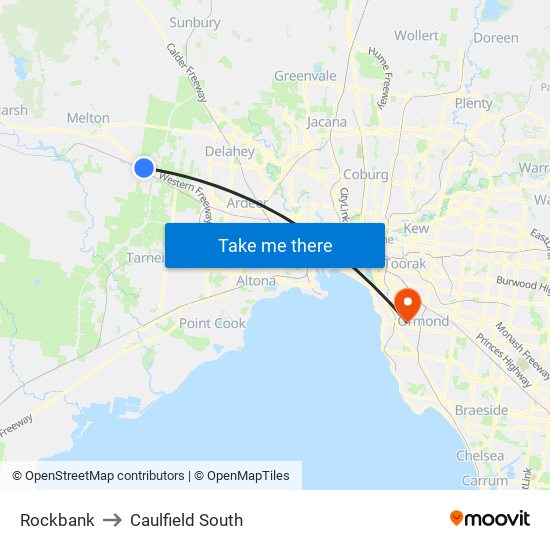 Rockbank to Caulfield South map