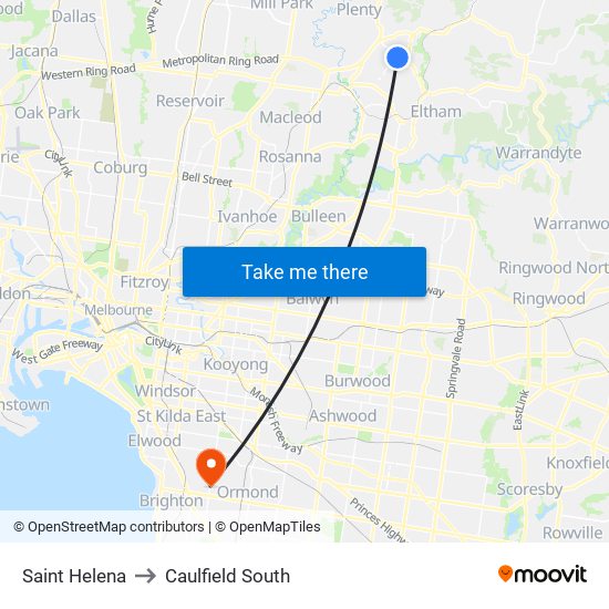 Saint Helena to Caulfield South map