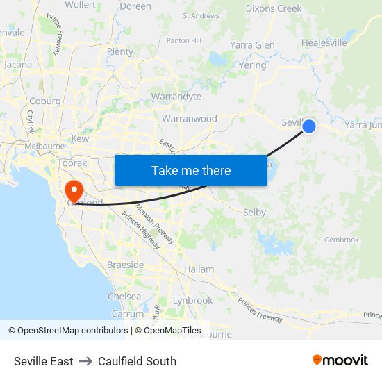 Seville East to Caulfield South map