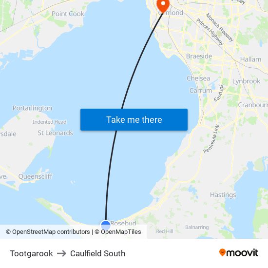 Tootgarook to Caulfield South map