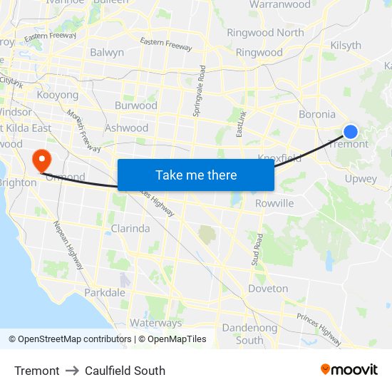 Tremont to Caulfield South map