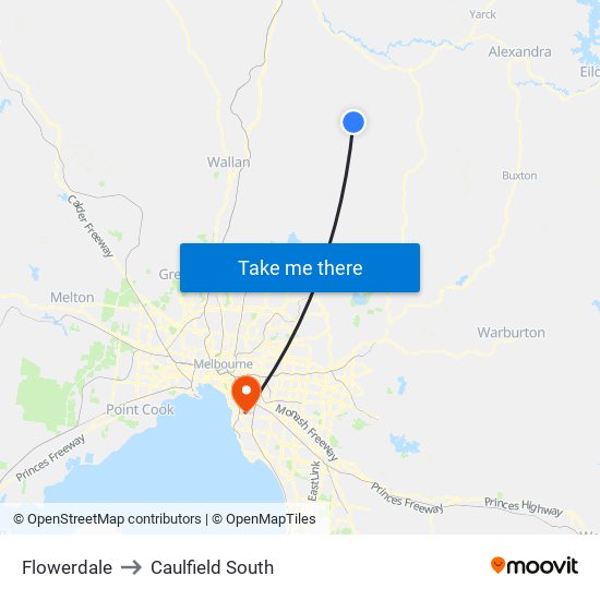 Flowerdale to Caulfield South map