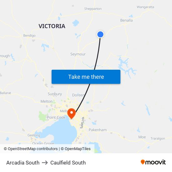 Arcadia South to Caulfield South map