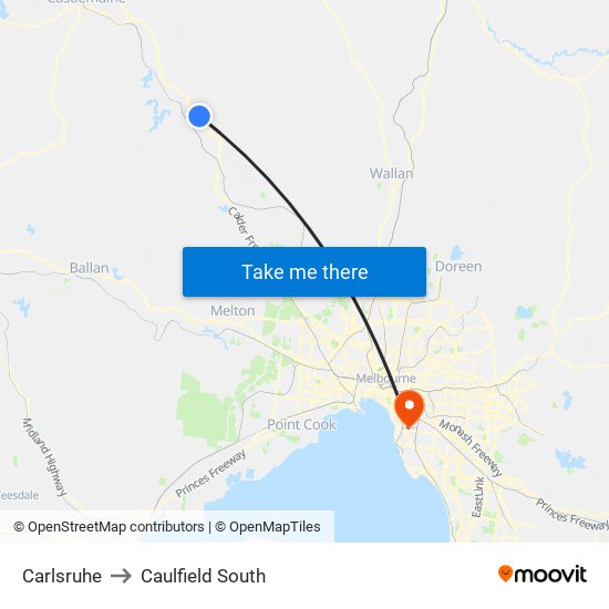 Carlsruhe to Caulfield South map