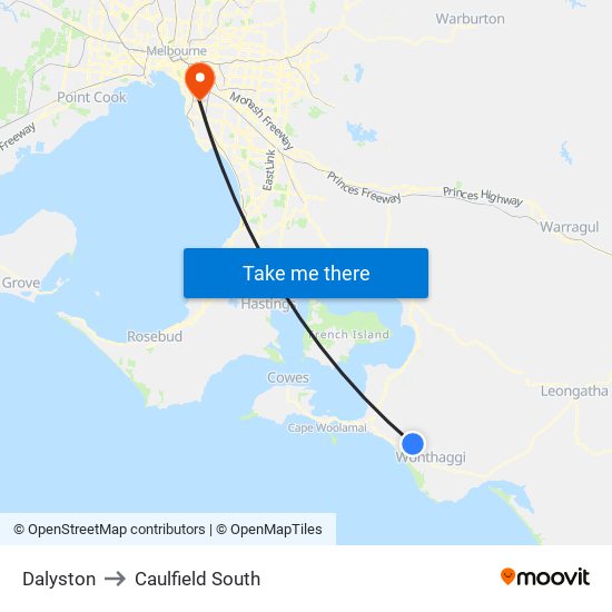 Dalyston to Caulfield South map