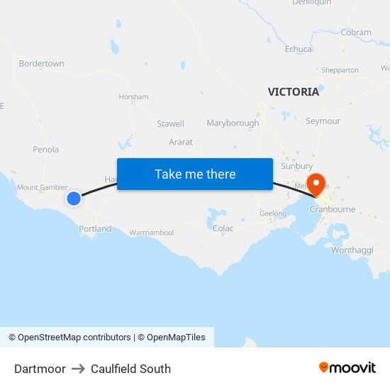 Dartmoor to Caulfield South map