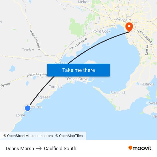 Deans Marsh to Caulfield South map