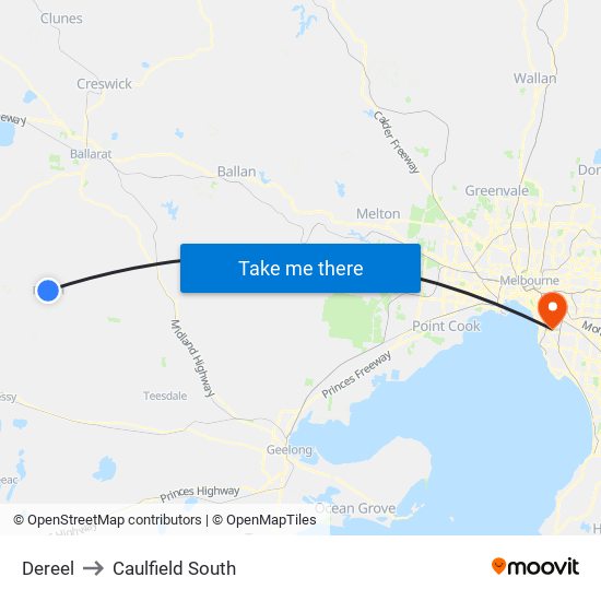 Dereel to Caulfield South map