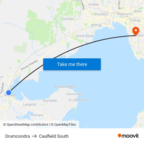 Drumcondra to Caulfield South map