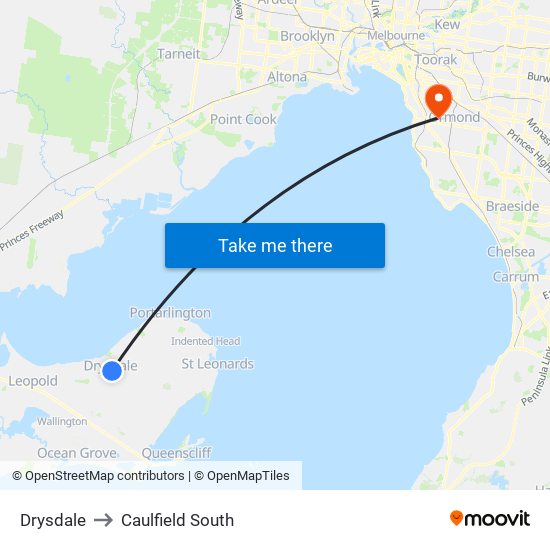 Drysdale to Caulfield South map