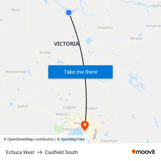 Echuca West to Caulfield South map