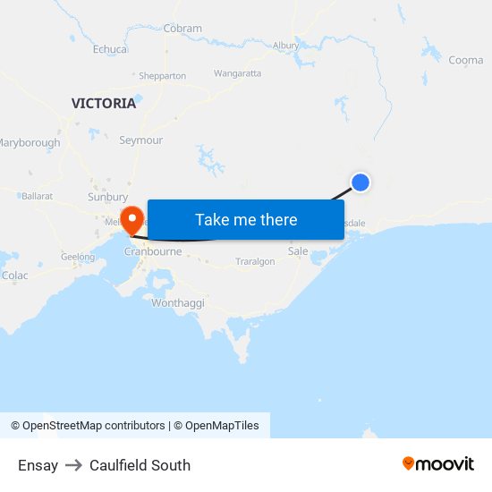 Ensay to Caulfield South map