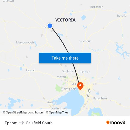 Epsom to Caulfield South map