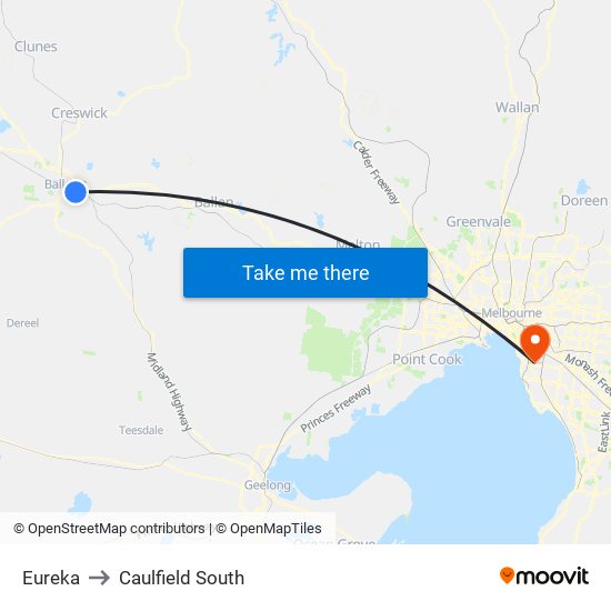 Eureka to Caulfield South map