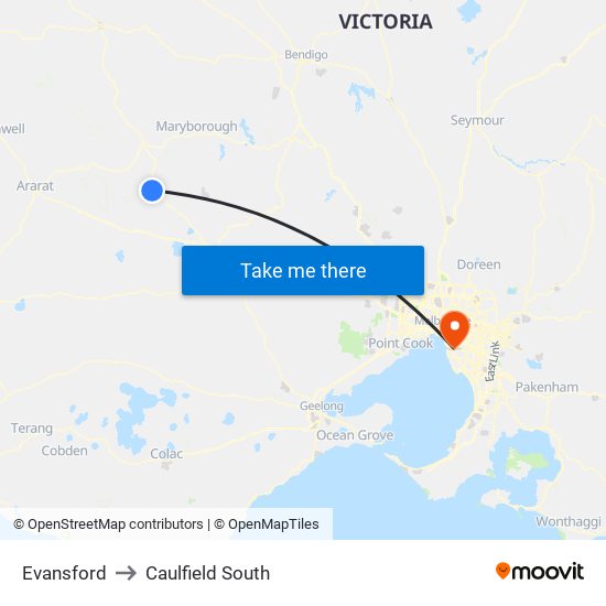 Evansford to Caulfield South map