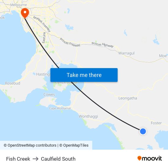 Fish Creek to Caulfield South map