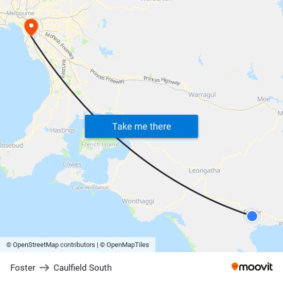 Foster to Caulfield South map