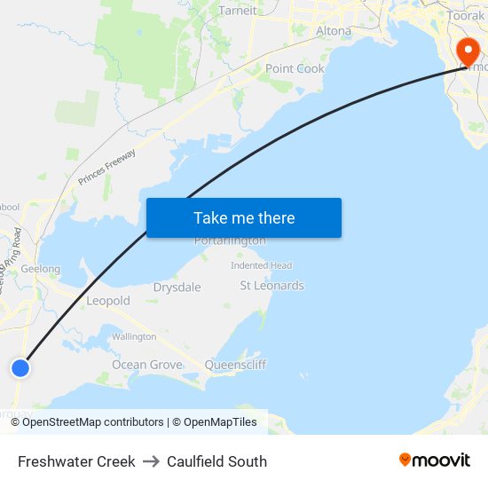 Freshwater Creek to Caulfield South map