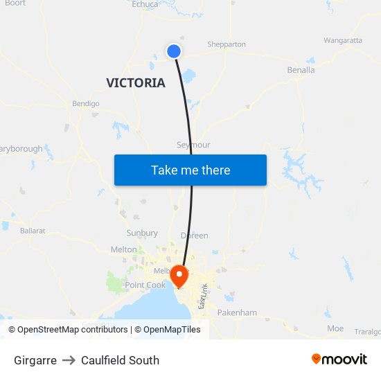 Girgarre to Caulfield South map