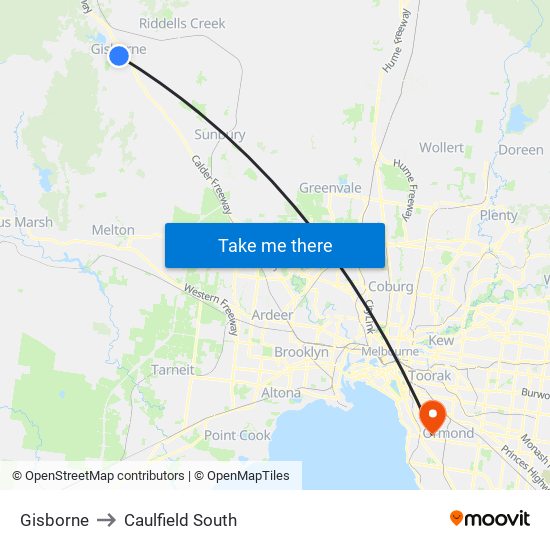 Gisborne to Caulfield South map