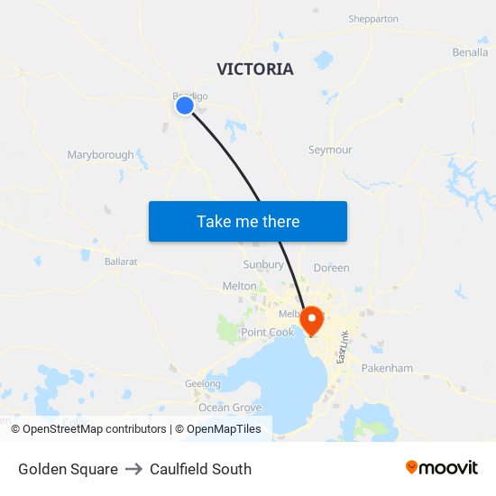 Golden Square to Caulfield South map