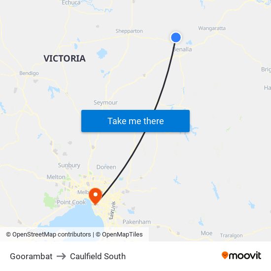 Goorambat to Caulfield South map