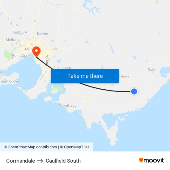 Gormandale to Caulfield South map