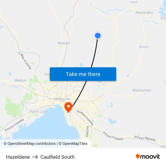 Hazeldene to Caulfield South map