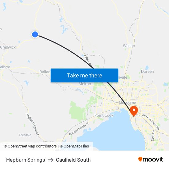 Hepburn Springs to Caulfield South map