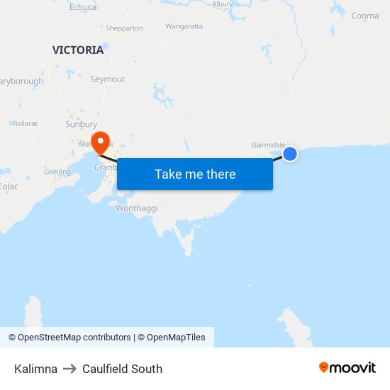 Kalimna to Caulfield South map