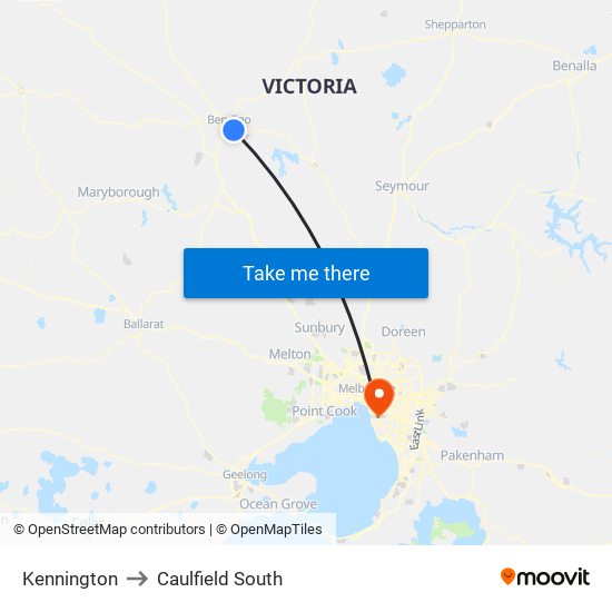 Kennington to Caulfield South map