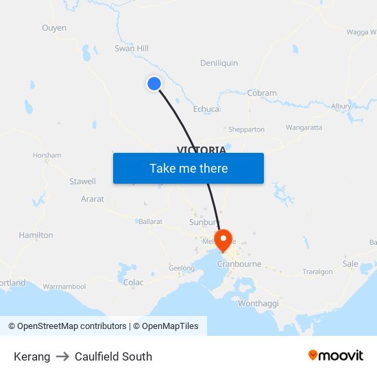 Kerang to Caulfield South map