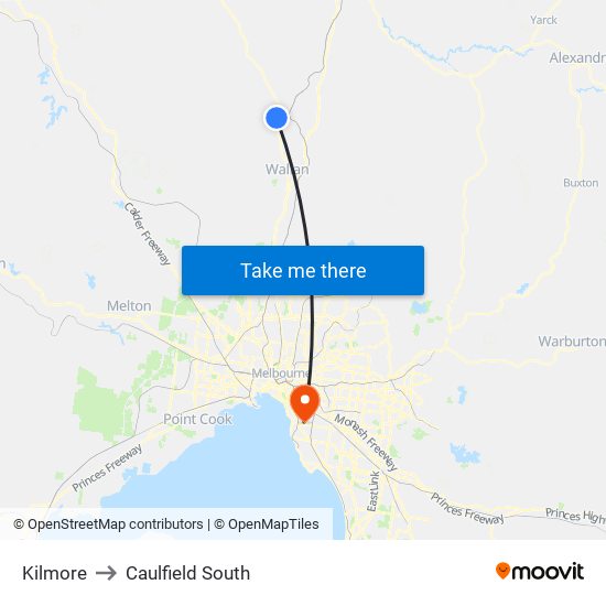 Kilmore to Caulfield South map