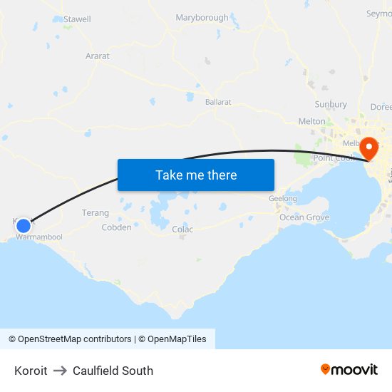 Koroit to Caulfield South map