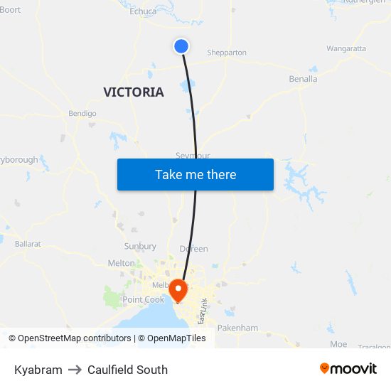 Kyabram to Caulfield South map