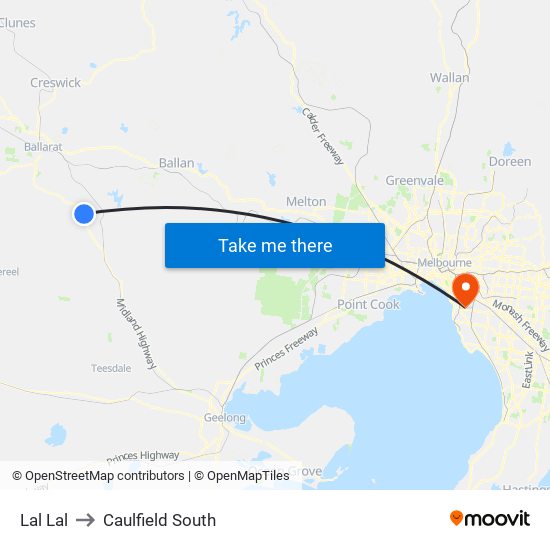Lal Lal to Caulfield South map