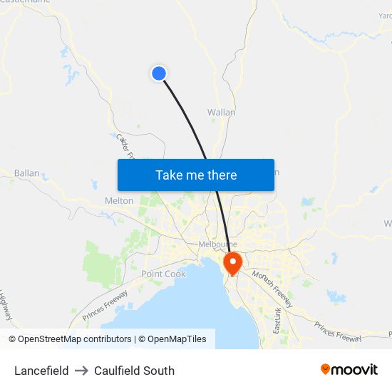 Lancefield to Caulfield South map